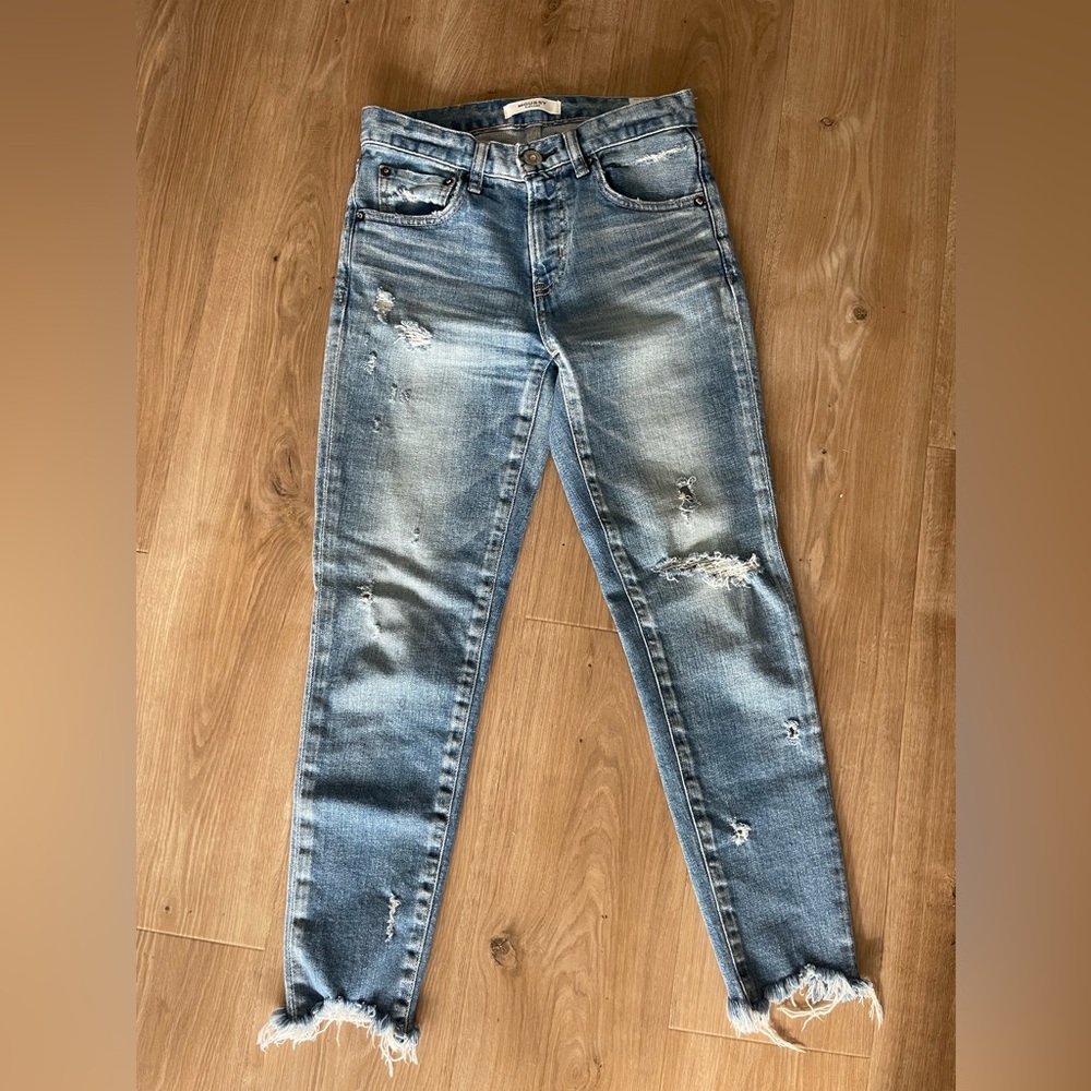 Moussy Vintage Jeans Womens Size 24 Blue Denim Distressed Raw Hem